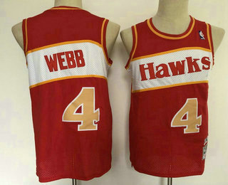 Men's Atlanta Hawks #4 Spud Webb Red Hardwood Classics Soul Swingman Throwback Jersey