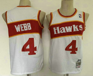 Men's Atlanta Hawks #4 Spud Webb White Hardwood Classics Soul Swingman Throwback Jersey