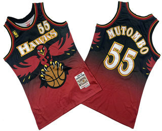 Men's Atlanta Hawks #55 Dikembe Mutombo 1996-97 Red Hardwood Classics Soul Swingman Throwback Jersey