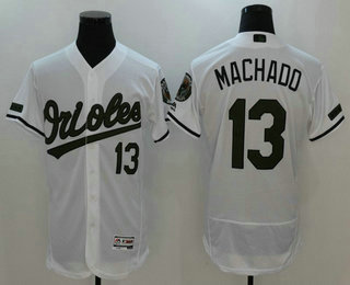 Men's Baltimore Orioles #13 Manny Machado White Stitched MLB Majestic 2017 Memorial Day Flex Base Jersey