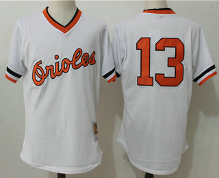 Men's Baltimore Orioles #13 Manny Machado White Throwback Mesh Batting Practice Stitched MLB Mitchell & Ness Jersey