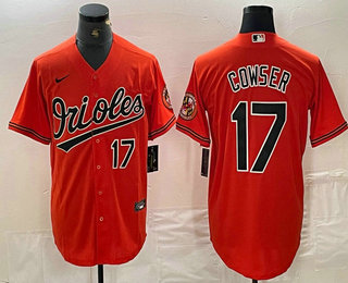 Men's Baltimore Orioles #17 Colton Cowser Number Orange Cool Base Stitched Jersey