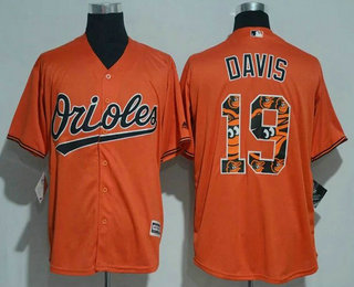 Men's Baltimore Orioles #19 Chris Davis Orange Team Logo Ornamented Stitched MLB Majestic Cool Base Jersey