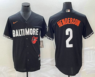 Men's Baltimore Orioles #2 Gunnar Henderson Black 2023 City Connect Cool Base Stitched Jersey 01