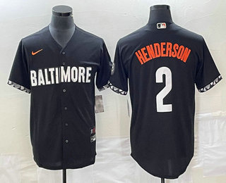 Men's Baltimore Orioles #2 Gunnar Henderson Black 2023 City Connect Cool Base Stitched Jersey 02