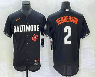 Men's Baltimore Orioles #2 Gunnar Henderson Black 2023 City Connect Flex Base Stitched Jersey 02