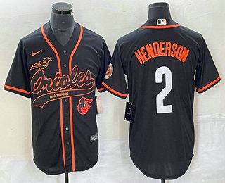 Men's Baltimore Orioles #2 Gunnar Henderson Black With Patch Cool Base Stitched Baseball Jersey