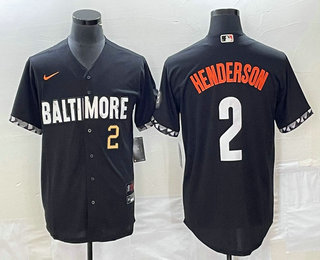 Men's Baltimore Orioles #2 Gunnar Henderson Number Black 2023 City Connect Cool Base Stitched Jersey 01