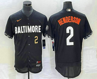 Men's Baltimore Orioles #2 Gunnar Henderson Number Black 2023 City Connect Flex Base Stitched Jersey 01