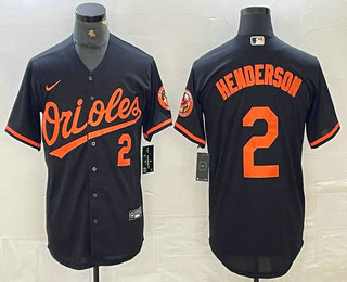 Men's Baltimore Orioles #2 Gunnar Henderson Number Black Cool Base Stitched Jersey