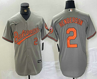 Men's Baltimore Orioles #2 Gunnar Henderson Number Grey Stitched Cool Base Nike Jersey