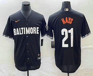 Men's Baltimore Orioles #21 Austin Hays Black 2023 City Connect Cool Base Stitched Jersey 01