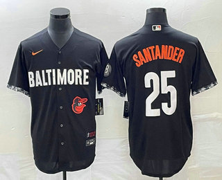 Men's Baltimore Orioles #25 Anthony Santander Black 2023 City Connect Cool Base Stitched Jersey 01