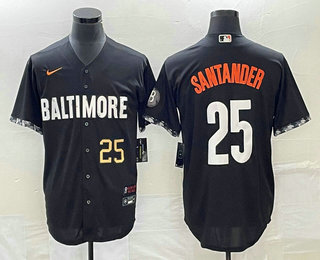 Men's Baltimore Orioles #25 Anthony Santander Number Black 2023 City Connect Cool Base Stitched Jersey 01