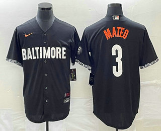 Men's Baltimore Orioles #3 Jorge Mateo Black 2023 City Connect Cool Base Stitched Jersey 02