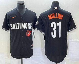 Men's Baltimore Orioles #31 Cedric Mullins Black 2023 City Connect Cool Base Stitched Jersey 02