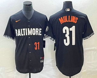 Men's Baltimore Orioles #31 Cedric Mullins Number Black 2023 City Connect Cool Base Stitched Jersey 02