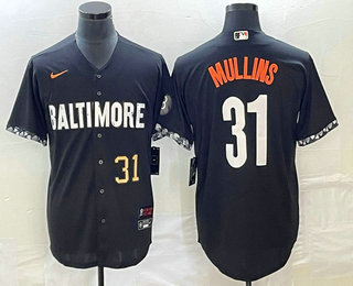 Men's Baltimore Orioles #31 Cedric Mullins Number Black 2023 City Connect Cool Base Stitched Jersey 03