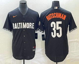 Men's Baltimore Orioles #35 Adley Rutschman Black 2023 City Connect Cool Base Stitched Jersey 01