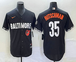 Men's Baltimore Orioles #35 Adley Rutschman Black 2023 City Connect Cool Base Stitched Jersey 02