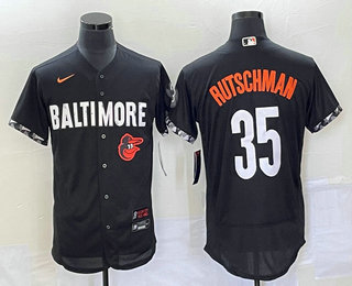 Men's Baltimore Orioles #35 Adley Rutschman Black 2023 City Connect Flex Base Stitched Jersey 02