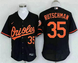 Men's Baltimore Orioles #35 Adley Rutschman Black Stitched Flex Base Nike Jersey