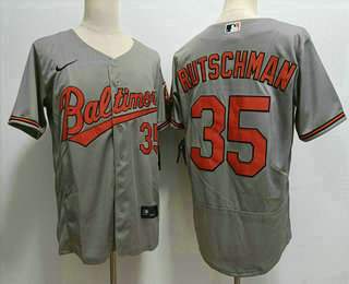 Men's Baltimore Orioles #35 Adley Rutschman Grey Stitched Flex Base Nike Jersey