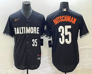 Men's Baltimore Orioles #35 Adley Rutschman Number Black 2023 City Connect Cool Base Stitched Jersey 01