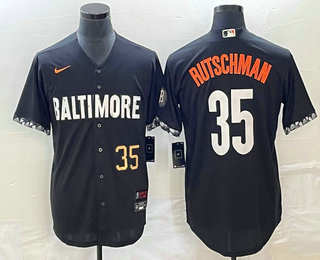 Men's Baltimore Orioles #35 Adley Rutschman Number Black 2023 City Connect Cool Base Stitched Jersey 02