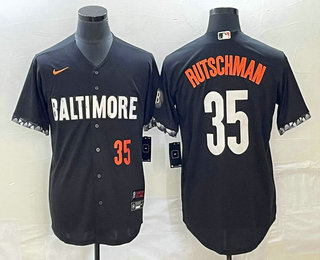 Men's Baltimore Orioles #35 Adley Rutschman Number Black 2023 City Connect Cool Base Stitched Jersey 03