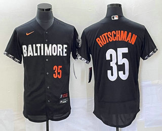 Men's Baltimore Orioles #35 Adley Rutschman Number Black 2023 City Connect Flex Base Stitched Jersey 03