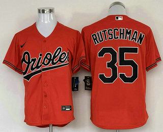 Men's Baltimore Orioles #35 Adley Rutschman Orange Stitched Cool Base Nike Jersey