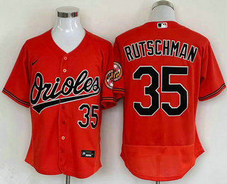 Men's Baltimore Orioles #35 Adley Rutschman Orange Stitched Flex Base Nike Jersey