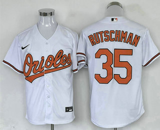 Men's Baltimore Orioles #35 Adley Rutschman White Stitched Cool Base Nike Jersey