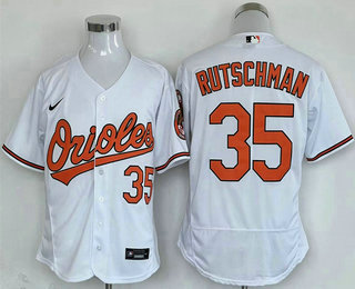 Men's Baltimore Orioles #35 Adley Rutschman White Stitched Flex Base Nike Jersey