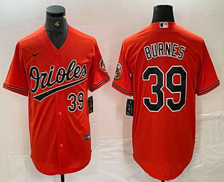 Men's Baltimore Orioles #39 Corbin Burnes Number Orange Cool Base Stitched Jersey