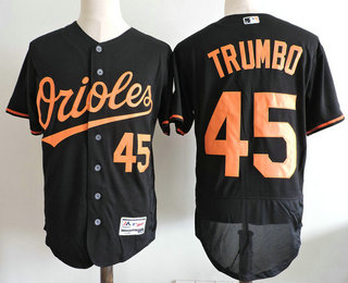 Men's Baltimore Orioles #45 Mark Trumbo Black Alternate Stitched MLB Majestic Flex Base Jersey