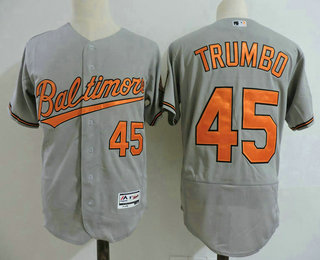 Men's Baltimore Orioles #45 Mark Trumbo Gray Road Stitched MLB Majestic Flex Base Jersey