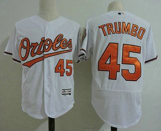 Men's Baltimore Orioles #45 Mark Trumbo White Home Stitched MLB Majestic Flex Base Jersey