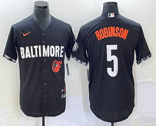 Men's Baltimore Orioles #5 Brooks Robinson Black 2023 City Connect Cool Base Stitched Jersey 01