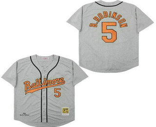 Men's Baltimore Orioles #5 Brooks Robinson Gray 1966 Throwback Jersey