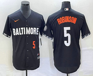 Men's Baltimore Orioles #5 Brooks Robinson Number Black 2023 City Connect Cool Base Stitched Jersey 02