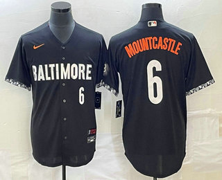 Men's Baltimore Orioles #6 Ryan Mountcastle Number Black 2023 City Connect Cool Base Stitched Jersey 02