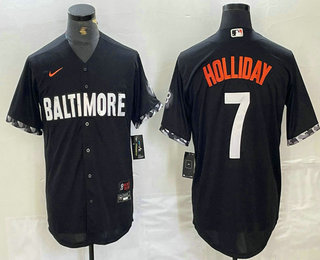 Men's Baltimore Orioles #7 Jackson Holliday Black 2023 City Connect Cool Base Stitched Jersey