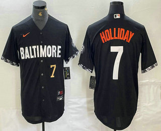 Men's Baltimore Orioles #7 Jackson Holliday Number Black 2023 City Connect Cool Base Stitched Jersey