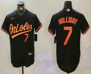 Men's Baltimore Orioles #7 Jackson Holliday Number Black Cool Base Jersey