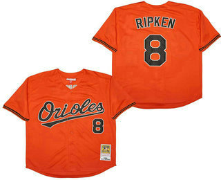 Men's Baltimore Orioles #8 Cal Ripken 1989 Orange Throwback Jersey