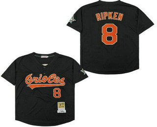 Men's Baltimore Orioles #8 Cal Ripken Black 1993 Throwback Jersey