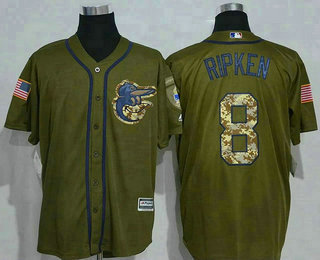 Men's Baltimore Orioles #8 Cal Ripken Green Salute to Service Jersey