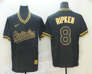 Men's Baltimore Orioles #8 Cal Ripken Jr. Black Gold Nike Cooperstown Legend V Neck Jersey